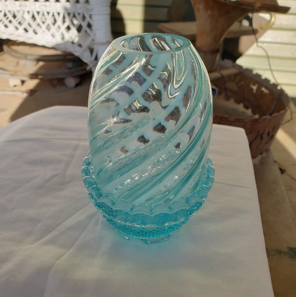 Fenton Blue Opalecent Spiral Fairy Lantern